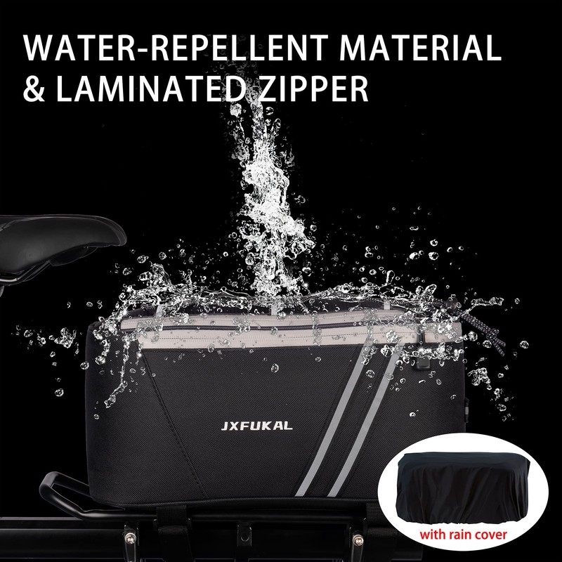JXFUKAL - Portabicicletas trasero con cubierta de lluvia, 7L/9L/10L/12L impermeable