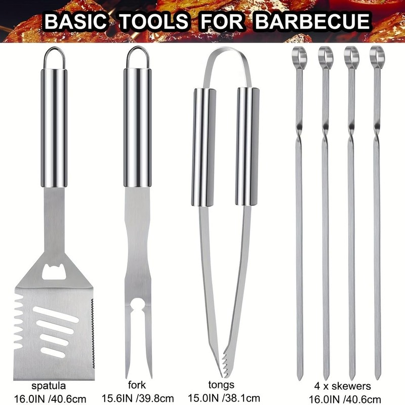Heavy Duty BBQ Grill Tools Set, 20 Pieces, Stainless Steel