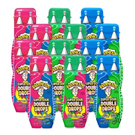 WARHEADS Super Sour Double Drops - Liquid Sour Candy - Blue Raspberry, Green Apple and Watermelon Assorted Flavors - 1.01 oz. Bottles - 12 Pack