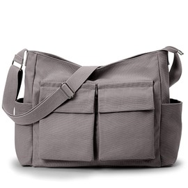 KALIDI Canvas Shoulder Bag Crossbody Messenger Bag Shoulder Bags Women Men Large Casual Hobo Bag Water Resistant Shoulder Tote Bag, gray