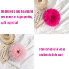 4PCS Fuzzy Hair Ties,Artificial Rabbit Fur Hair Bobbles Hair Bands,Fluffy Scrunchy Hair Scrunchie,Elasticated Plush Hair Bands,Hair Accessories for Girls,Women