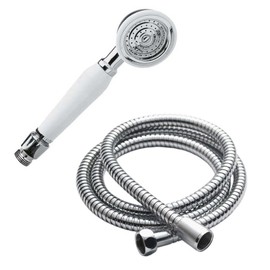 Taps2Traps® Victorian Style Traditional Shower Handset White & Chrome Bathroom Hand Held Or Fits Cradle + High Flow Shower Hose