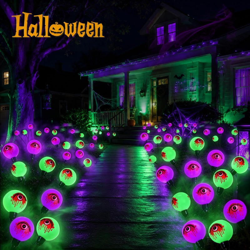 Solar Halloween Decorations Outdoor 2 Pack Eyeball Lights Purple and