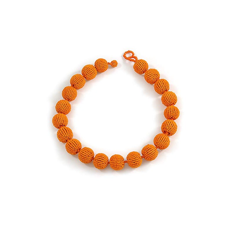 Avalaya Orange Glass Bead Ball Chunky Necklace/54cm L