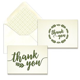 Olive Laurel Letterpress Thank You Card Assortment - Pack of 24-5" x 3.5"