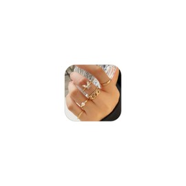 Gold Rings Gifts for Women Non Tarnish 14K Gold Plated Rings Boho Stackable Rings Pearl Beaded Knuckle Rings Dainty Thin Simple Plain Joint Finger Rings for Christmas Gifts Stocking Stuffers