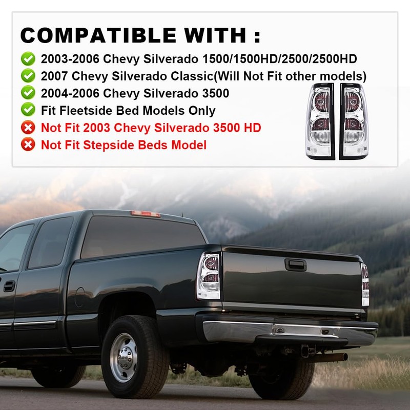ALLGOOD Tail Lights Assembly w/Bulbs, Compatible with Chevy Silverado Pickup
