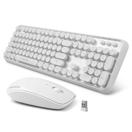 FOPETT Wireless Keyboard and Mouse Combo, 104 Keys Full-Sized 2.4 GHz Round Keycap Colorful Keyboards, USB Receiver Plug and Play, for Windows, Mac, PC, Laptop, Desktop (White)