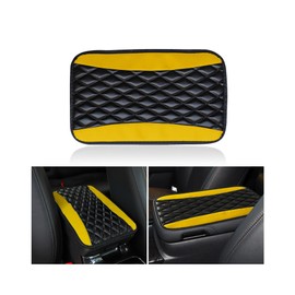 Couslcd Auto Center Console Pad, Universal Waterproof Armrest Seat Box Cover, Car Interior Accessories, Leather Auto Armrest Cover Protector for Most Vehicle, SUV, Truck (Yellow)