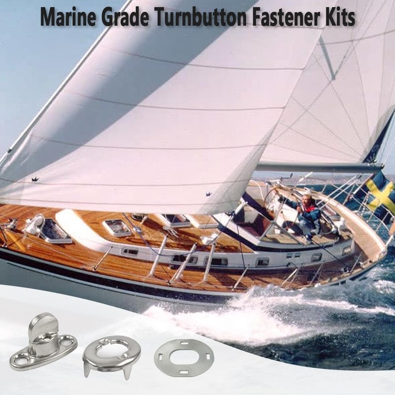 Marine Grade Turnbutton Fastener Kits with Eyelet, Bases, Screws Tools