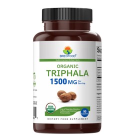 Brieofood Organic Triphala 1500mg, 45 Servings, Vegetarian, Gluten Free, 90 Vegetarian Tablets
