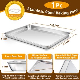 P&P CHEF 12.5 Inch Baking Sheet Pan with Rack Set, Stainless Steel Cookie Sheet Pan Tray with Cooling Rack for Oven Use, Cooking Roasting, Non Toxic & Dishwasher Safe, Heavy Duty