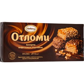 Akkond, "Otlomi" Assorted Waffle Cakes with Milk Chocolate, Soft Caramel, Peanuts & Crispy Rice, Pack of 6, 250g/8.82oz