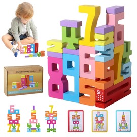 YXtecd Wooden Number Building Blocks, Number Blocks Friends of Ten, Friends of Ten Blocks, 1-10 Balance Wooden Digit Blocks(20 Blocks & 15 Cards)