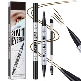 MOTIBACK 2-in-1 Dual-Ended Eyebrow Pen - Waterproof Microblading Brow Pencil with Fork Tip & Precision Brush for Natural 3D Brows(Dark Brown)
