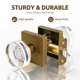coolnews Crystal Door Knobs Antique Brass Door Knob Passage Door Knobs Interior, Old Style Glass Door Knob Square Vintage Door Handle for Hallway Pantry Closet