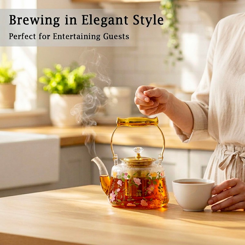 dingdaer Glass Teapot Stovetop 44 oz/1300ml, Borosilicate Clear Tea Kettle,