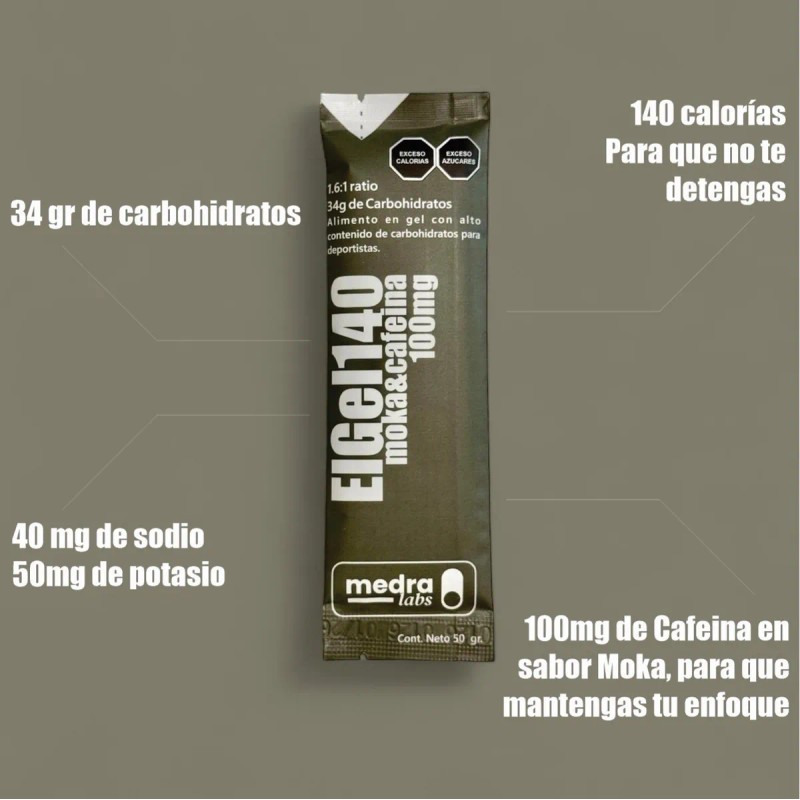 Gel Energético Deportivo 140cal 50g Cafeína Carbohidratos
