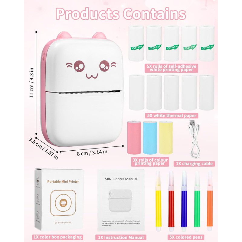 Zounin Mini Printer, Portable Photo Printer, Smartphone Bluetooth Printer with