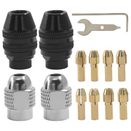 Aoserge Drill Chuck Collet Set, 15PCS 4486 Keyless Chuck for Dremel, 1/32" to 1/8" Keyless Bit Chuck Shank Rotary Tool, Quick Change Adapter with Replacement 4485 Brass Collet Metal Nut, Durable Metal