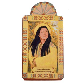 Modern Artisans Saint Kateri Tekakwitha Patron Saint of Ecology and Environment Handmade Retablo Plaque, 3.3 x 6.5 Inches