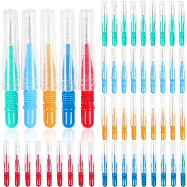 50 Pieces Interdental Brush,Toothpicks Tooth Flossing Head Oral Dental Hygiene Brush,Teeth Cleaner Dental Floss Stick Tooth Cleaning Tool