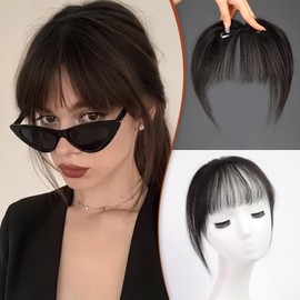 HAIRCUBE Bangs Hair Clip in Bangs 100% Real Human Hair Bangs Clip in Hair Extensions Fake Bangs Air Bangs Hairpieces for woman with Temples 3 Secure Clips in Full Fringe Natural Black