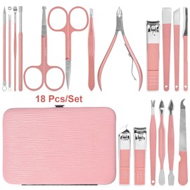 18pcs Manicure Set Professional Nail Clippers Kit Pedicure Care Tools Facial Care Set Stainless Steel Women Grooming Kit for Travel or Home
