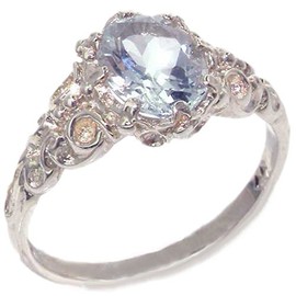 Luxurious Solid Sterling Silver Natural Aquamarine Womens Solitaire Engagment Ring - Size O