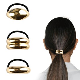 Tabanzhe Hair Cuffs for Ponytails-3PCS Metal Hair Ties Ponytail Cuff Gold Elastic Ponytail Holder Hair Tie Hair Accessories for Women Girls Long Hair