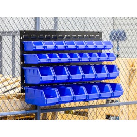 DJC Supply Heavy Duty Storage Bin Set & Steel Panel for Hanging Bin, Wall Mountable Steel Rolled Panel, 20 Bins included, Great for organzing Tools, Parts, and More. (36"X18" Wall Panel Set)