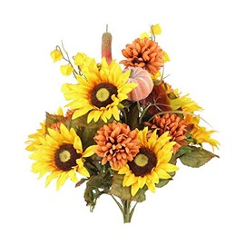 Admired By Nature ABN3B002-GD 18 Stems Home Office/Wedding/Restaurant Decoration Arrangement Artificial Sunflower/Mum/Zinna Flowers Bush, 2. Gold Mix