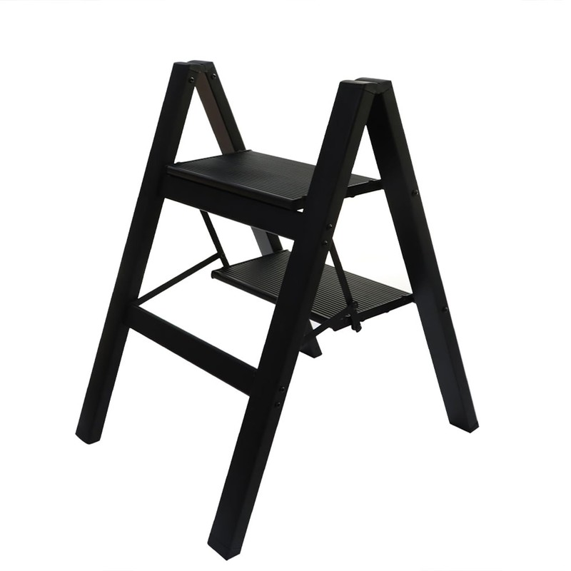 findmall 2 Steps Black Aluminum with Wide Treads Folding Step