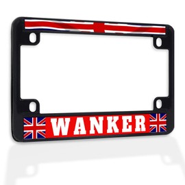 Fastasticdeals Metal Insert Bike License Plate Frame Wanker Britain England British Weatherproof Motorcycle Accessories Black 4 Holes Solid Insert