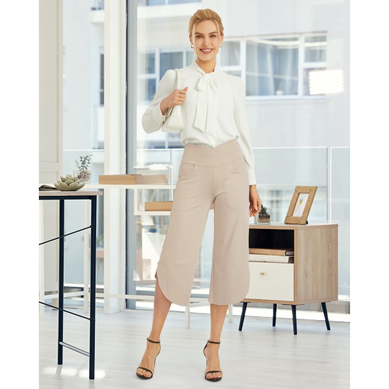 G4Free Capri Pants for Women Wide Leg Yoga Cropped Pants