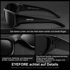 EYEFORE Sonnenbrille-Herren-Damen-Polarisiert Vintage Sonnenbrillen Rechteckig Sportbrille Schwarz Sport Brille Fahrerbrille UV400 Schutz