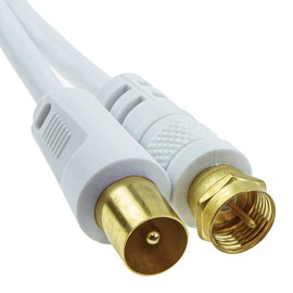 kenable Coaxial F Type Connector Male to RF TV Aerial Male Plug Cable White 10m Gold [10 metres]