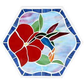 Bieye MSS003 Tiffany Style Stained Glass Mosaic Decorative Stepping Stone for Garden Decor (13" Hexagonal, Hummingbird)