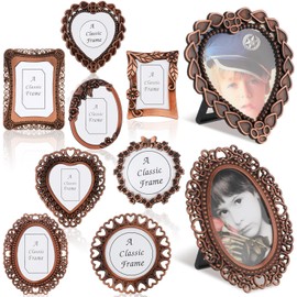 Qunclay 8 Pcs 1"x1" Mini Vintage Picture Frame Tiny Metal Picture Frames Antique Mini Frame Wallet, for Tabletop and Wall Display Old Fashioned Photo Gallery Art Decor
