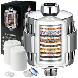 Shower Head Filter, 20 Stage Shower Filter for Hard Water with 2 Cartridges, High Output Shower Water Filter to Remove Chlorine, Fluoride and Other Impurities, Improves Skin Condition