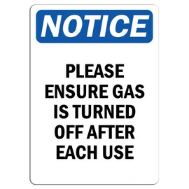 Vinyl Stickers - Bundle - Safety and Warning & Warehouse Signs Stickers - Notice - Please Ensure Gas is Turned Off After Each Use Sign - 3 Pack (3.5" x 5")