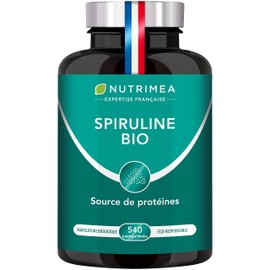 Organic Spirulina - Without Excipients & GMOs - 19% Phycocyanin - Rich in Protein, Iron & Antioxidants - Nutrimea Laboratories - 540 Vegan Tablets of 500 mg - 6 Months Cure - Made in France