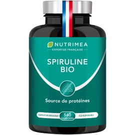Organic Spirulina - Without Excipients & GMOs - 19% Phycocyanin - Rich in Protein, Iron & Antioxidants - Nutrimea Laboratories - 540 Vegan Tablets of 500 mg - 6 Months Cure - Made in France