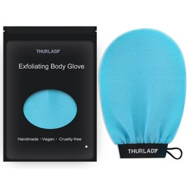 THURLADY Exfoliating Glove, Korean Exfoliating Mitt, Viscose Fiber Shower Mitt, Dead Skin Remover for Smooth Skin, Self-Tan Prep and Removal, Blue