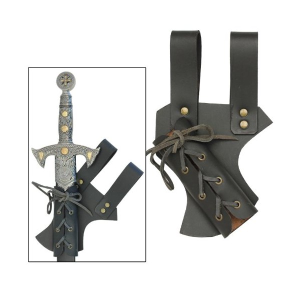 Armory Replicas Medieval Renaissance Hawk Wood Genuine Real Leather Sword Right Hand Frog Black