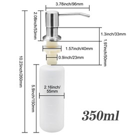 Sink Soap Dispenser Kitchen, 350ml Kitchen Built-in Stainless Steel Dispenser for Sink, Refillable Soap Dispenser with 360° Rotation Pump for Kitchen Sink