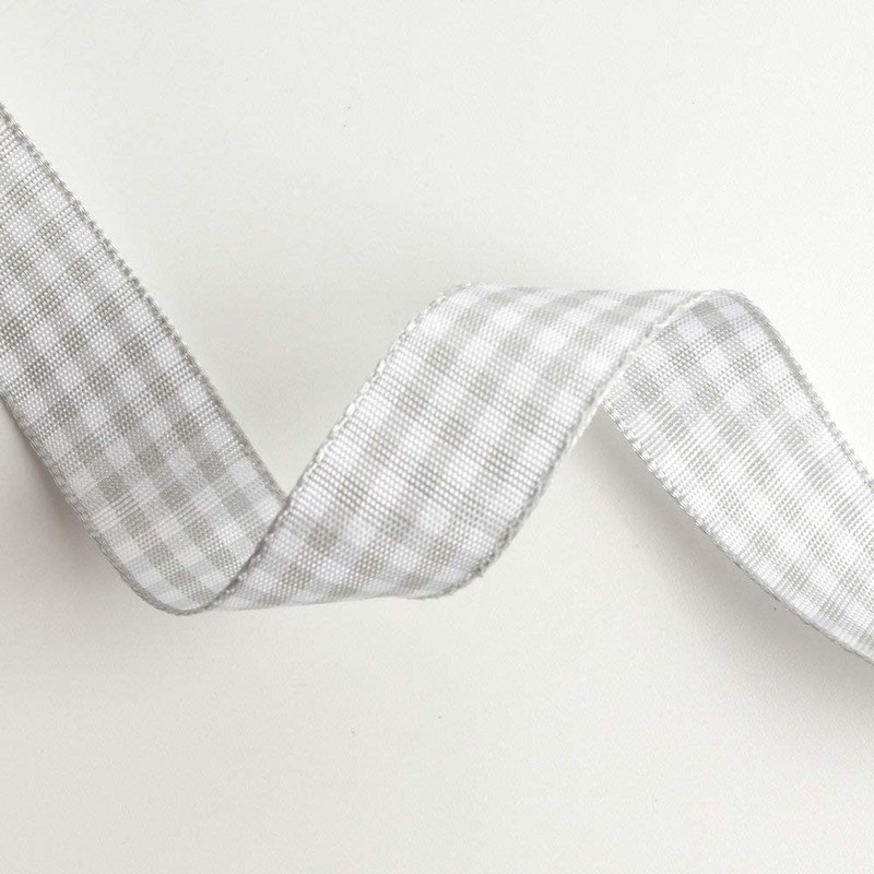 Micomon Gingham Ribbon - Gray and White, 25 Yards Each