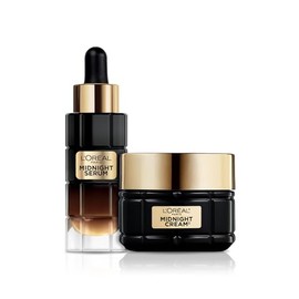 L'Oréal Paris Anti-Aging Routine with Face Serum Midnight and Midnight Cream, Radiant and Rejuvenated Skin Enriched with Antioxidation Complex Age Perfect
