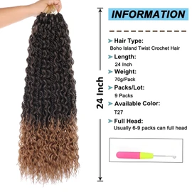 9 Packs Pre-Looped Boho Island Twist Crochet Braids with Curly Ends 24 Inch Senegalese Twist Crochet Hair with Curls Pre-Twisted Goddess Senegalese Twist for Women Braiding Hair Extensions T27#