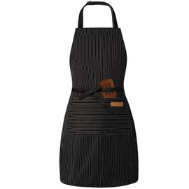 BeLuyi Adjustable Bib Apron with 2 Pockets Chef Cooking Kitchen Restaurant Aprons for Women Men (Black Pinstripe)